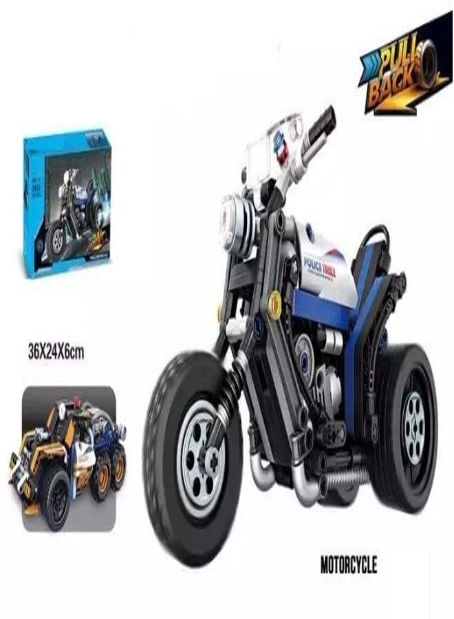 Rahasya Enterprise دراجة نارية تعمل بالسحب للخلف من سلسلة Rahasya Enterprise Constructor Police Trik Technic Series، سيارة سباق فائقة السرعة، سيارة جو كارت، مكعبات بناء، ألعاب تعليمية للأطفال (دراجة نارية شرطة) - Image 2